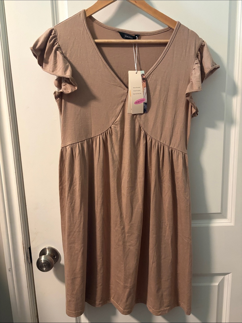 Women's V-Neck Ruffle Sleeve Midi Dress in Mauve by Opal & Co.